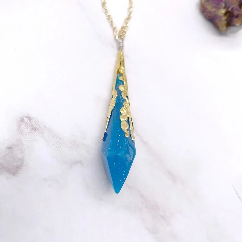 Blue ornate Pendulum Pendant Necklace
